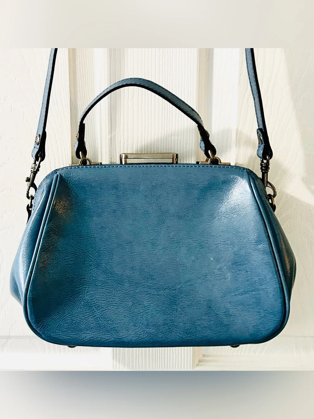 Patricia Nash Gracchi Tooled Leather Frame Satchel P384244 Safflower Blue